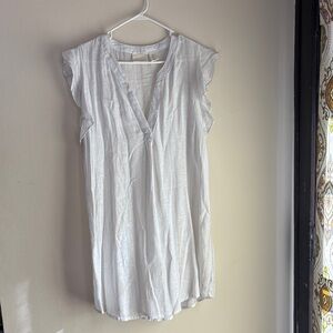 Cynthia Rowley White, Light Blue and Orange Striped V-Neck Tunic